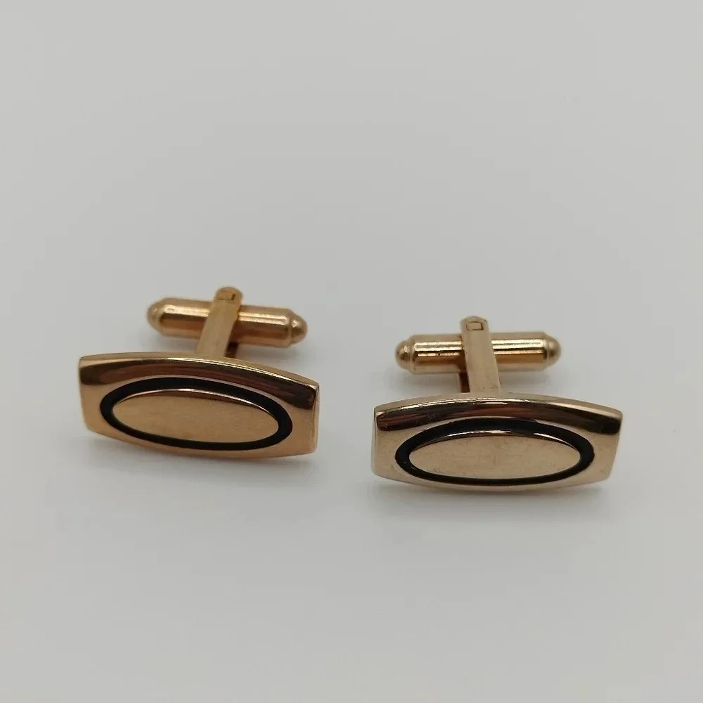 Vintage Hickok USA Goldtone Cufflinks Black Enamel Outline Square 1